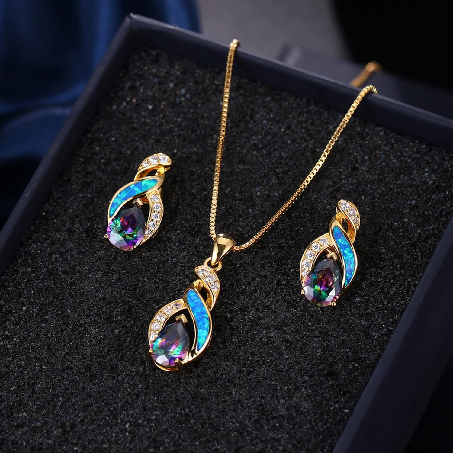 Jewelry Sets Australian Created Opal Necklace Earrings Mother's Day Gifts Jewelry for Mom