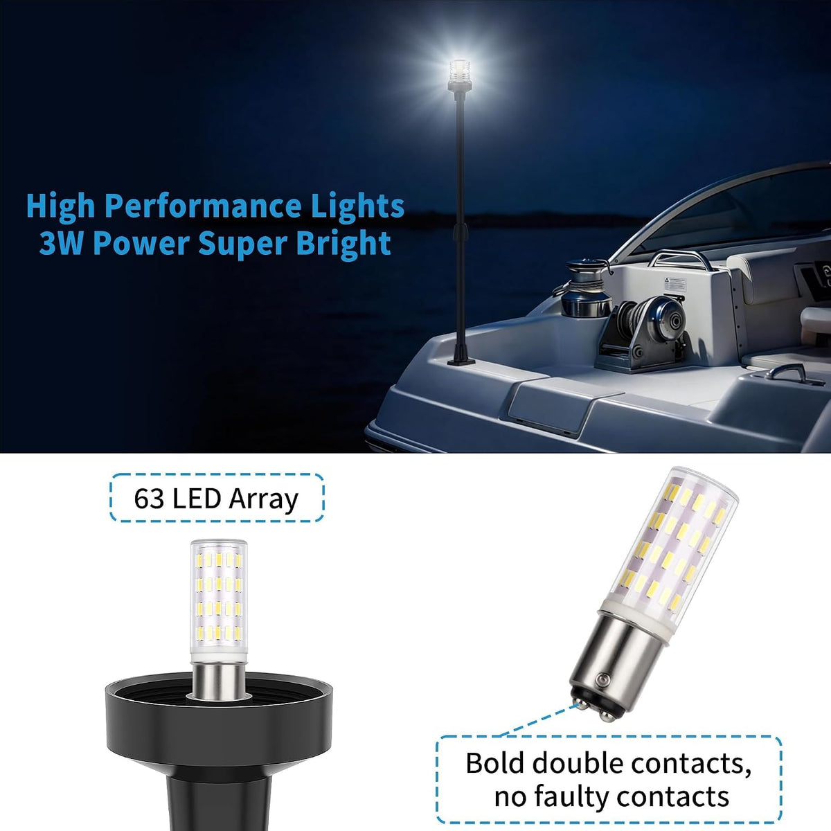 Obcursco Boat Stern Lights, 27"-48” Telescoping Pole Anchor Light with Base