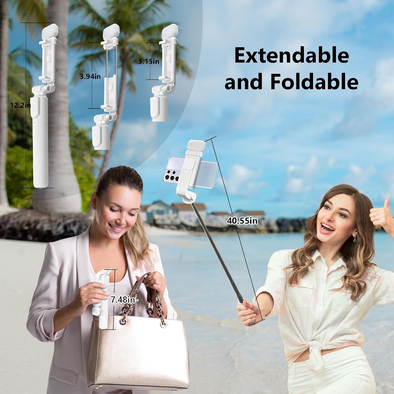 Selfie Stick Tripod, 40 in Retractable Tripod for iPhone with Wireless Remote Control & Light, Portable Phone tripods