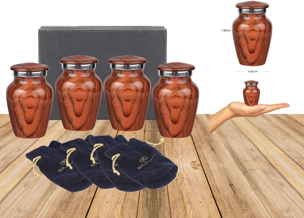Wooden Textured Theme Keepsake Urn | Human Ashes Memorial Urn, Burial, Funeral Cremation Urns (Red Cherry Wood, Set
