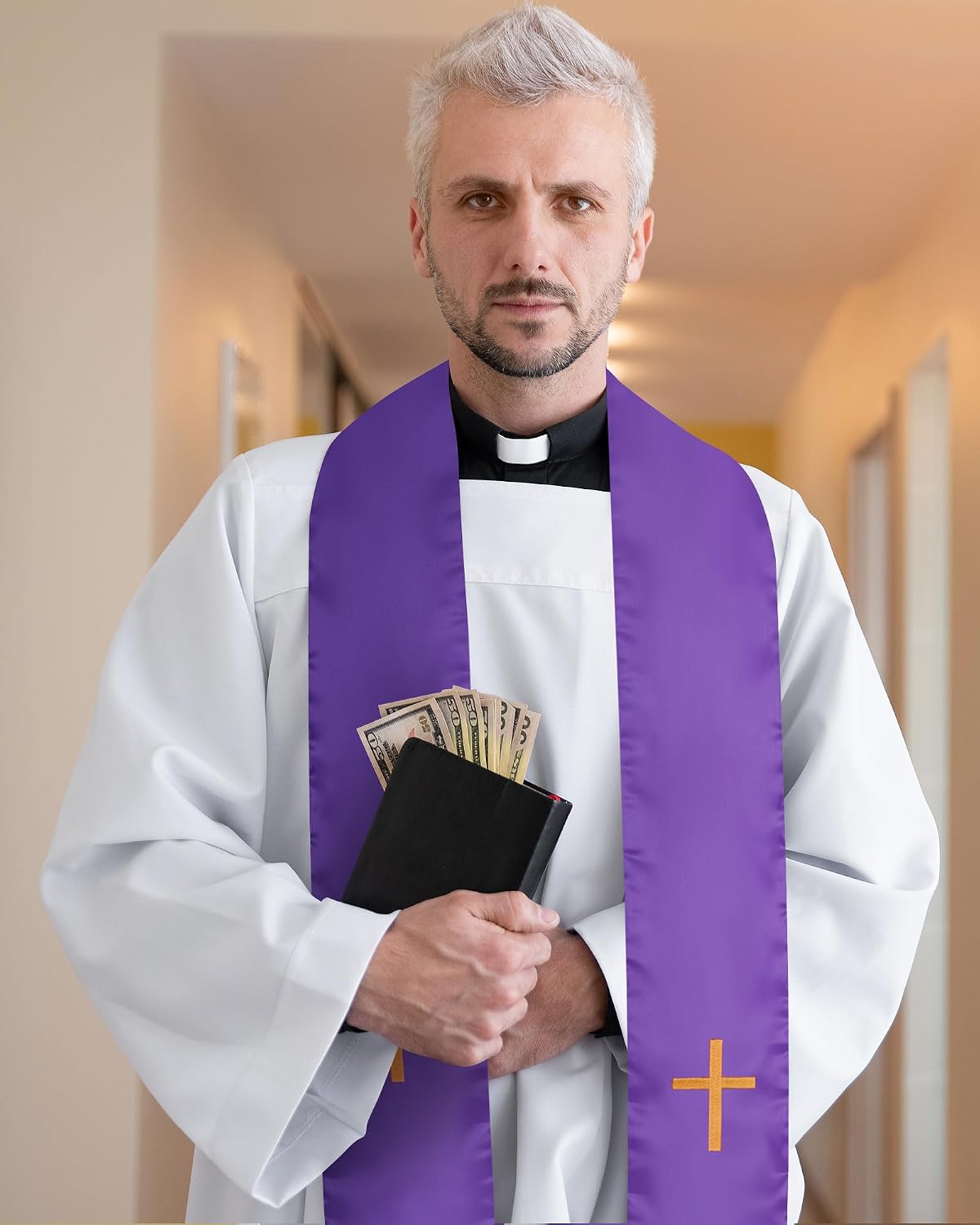 2 Pcs Reversible Clergy Stole with Cross Tassels
