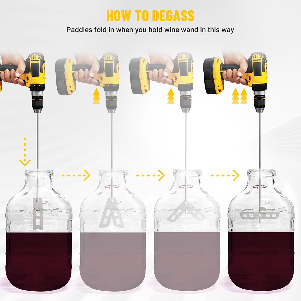 Wine Degasser Drill Attachment, Stainless Steel Wine Making Stirrer Tool | Foldable 17.5-inch Drill Mixer Rod