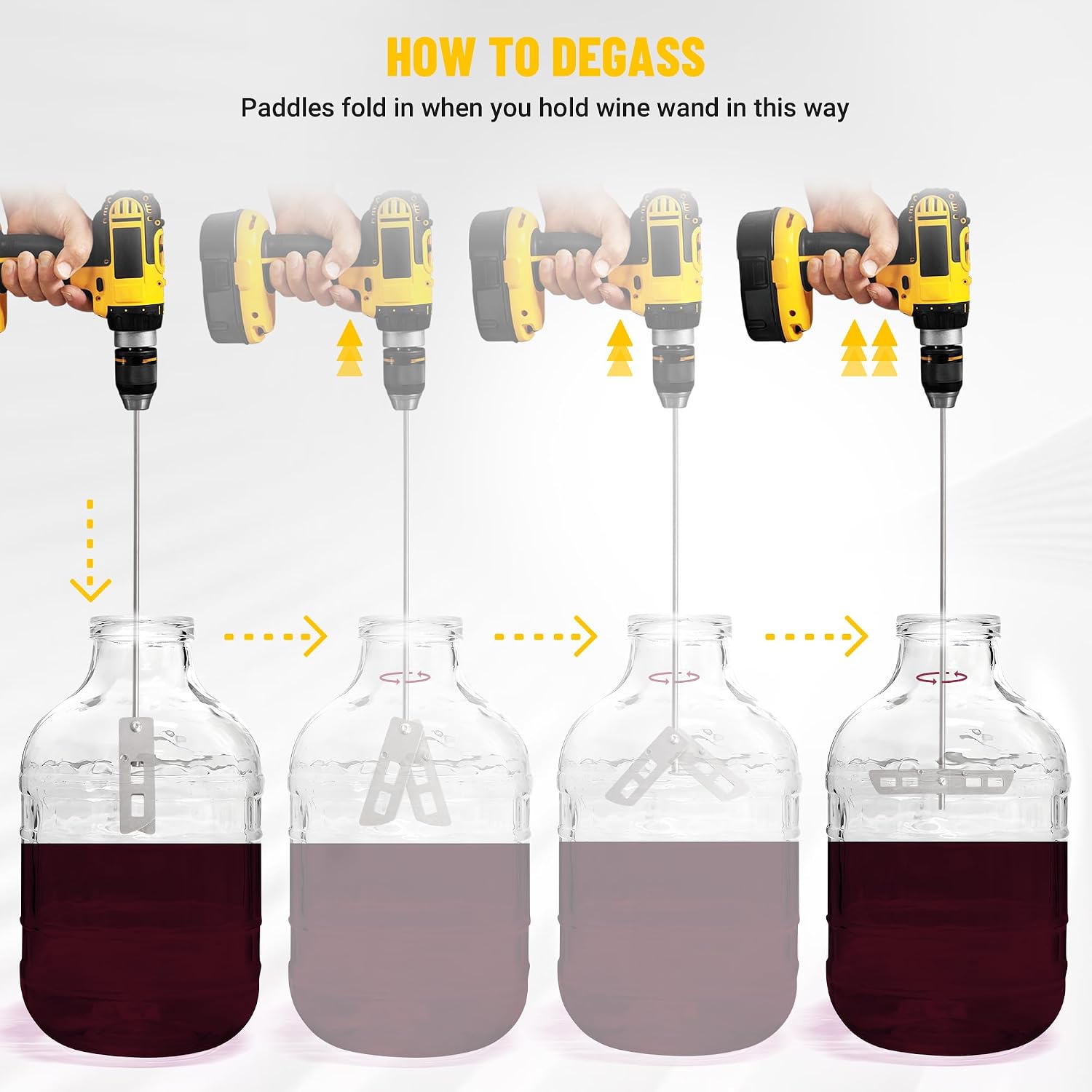 Wine Degasser Drill Attachment, Stainless Steel Wine Making Stirrer Tool | Foldable 17.5-inch Drill Mixer Rod