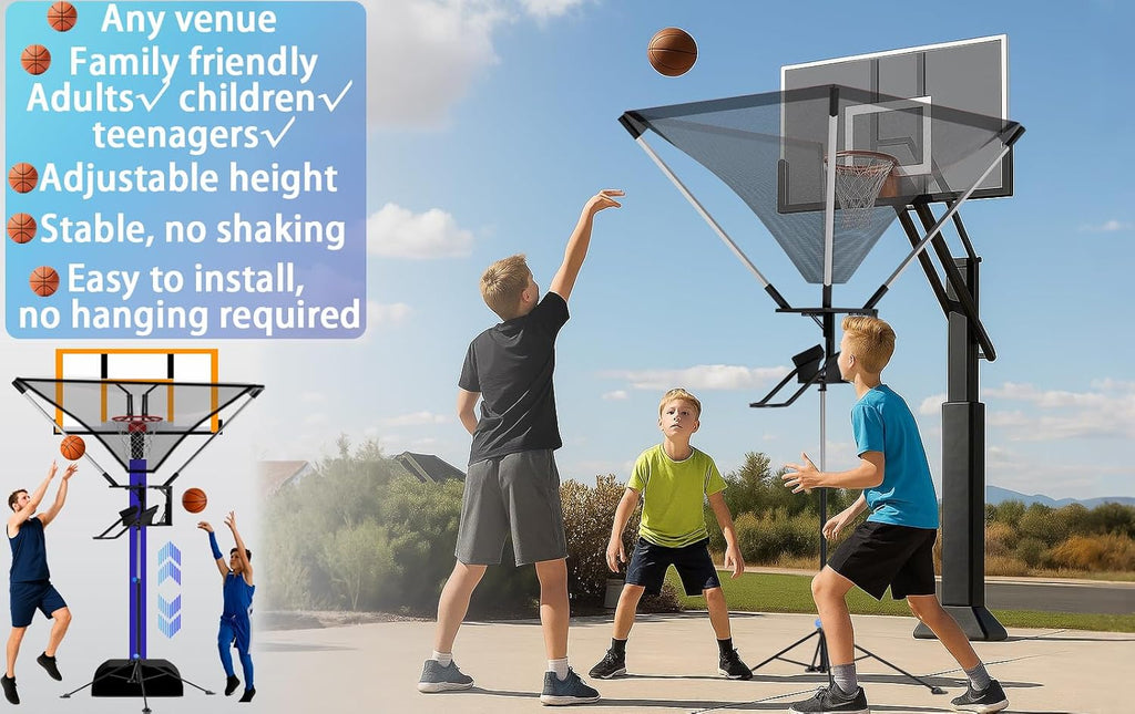 Basketball Rebounder, Basketball Return Attachment with 180° Rotating Track, Shot Trainer Rebounder Net Return System