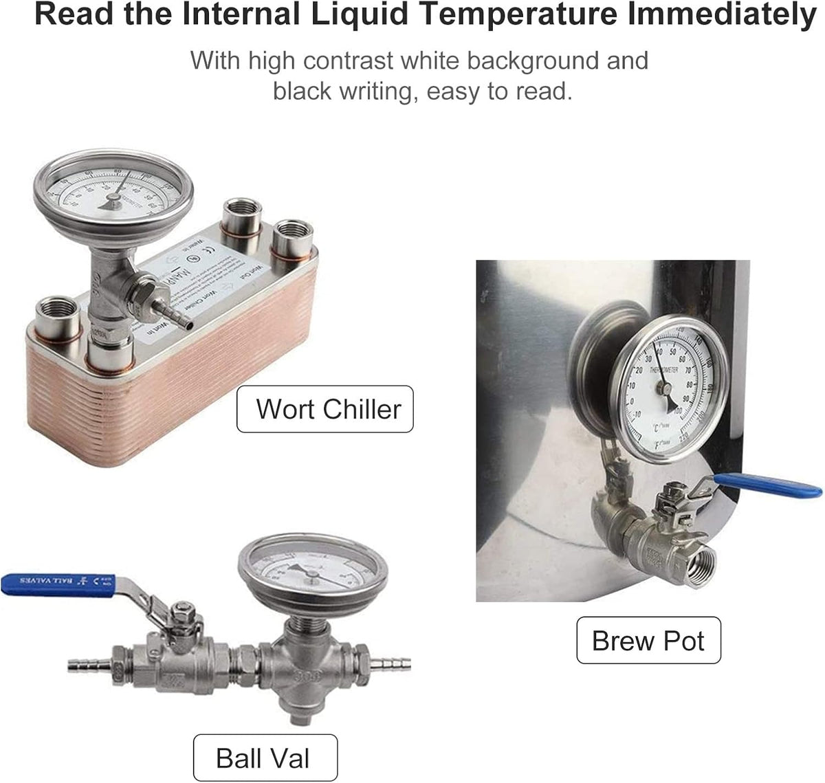 Dial Thermometers, Stainless Steel Homebrew Kettle Thermometer