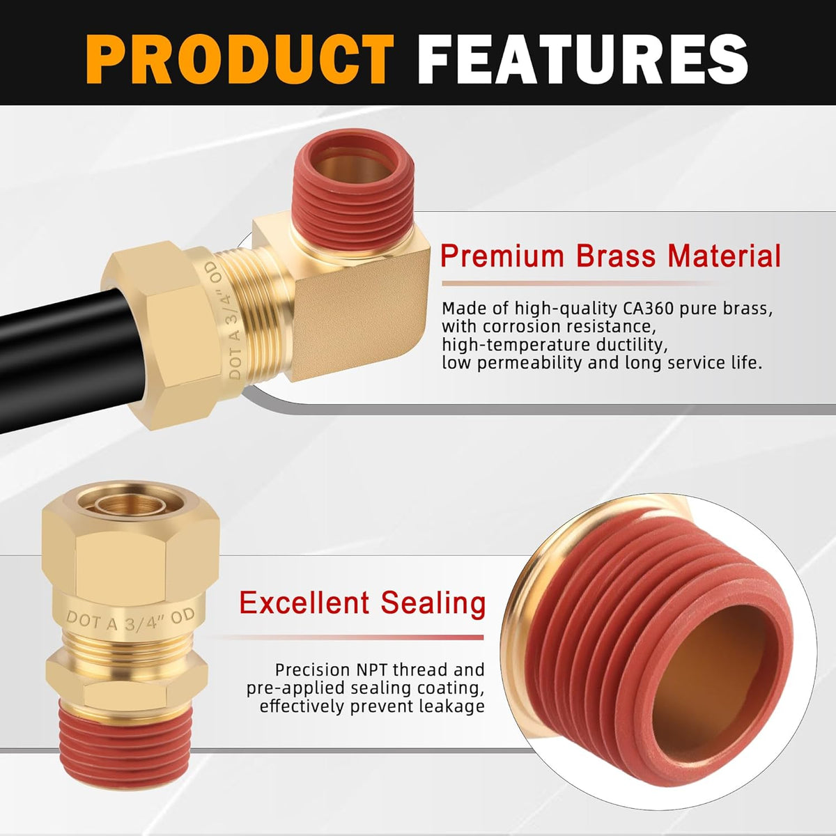 5PCS Brass DOT 5/8" Tube x 3/8" NPT Nylon Tubing 90 Degree Elbow
