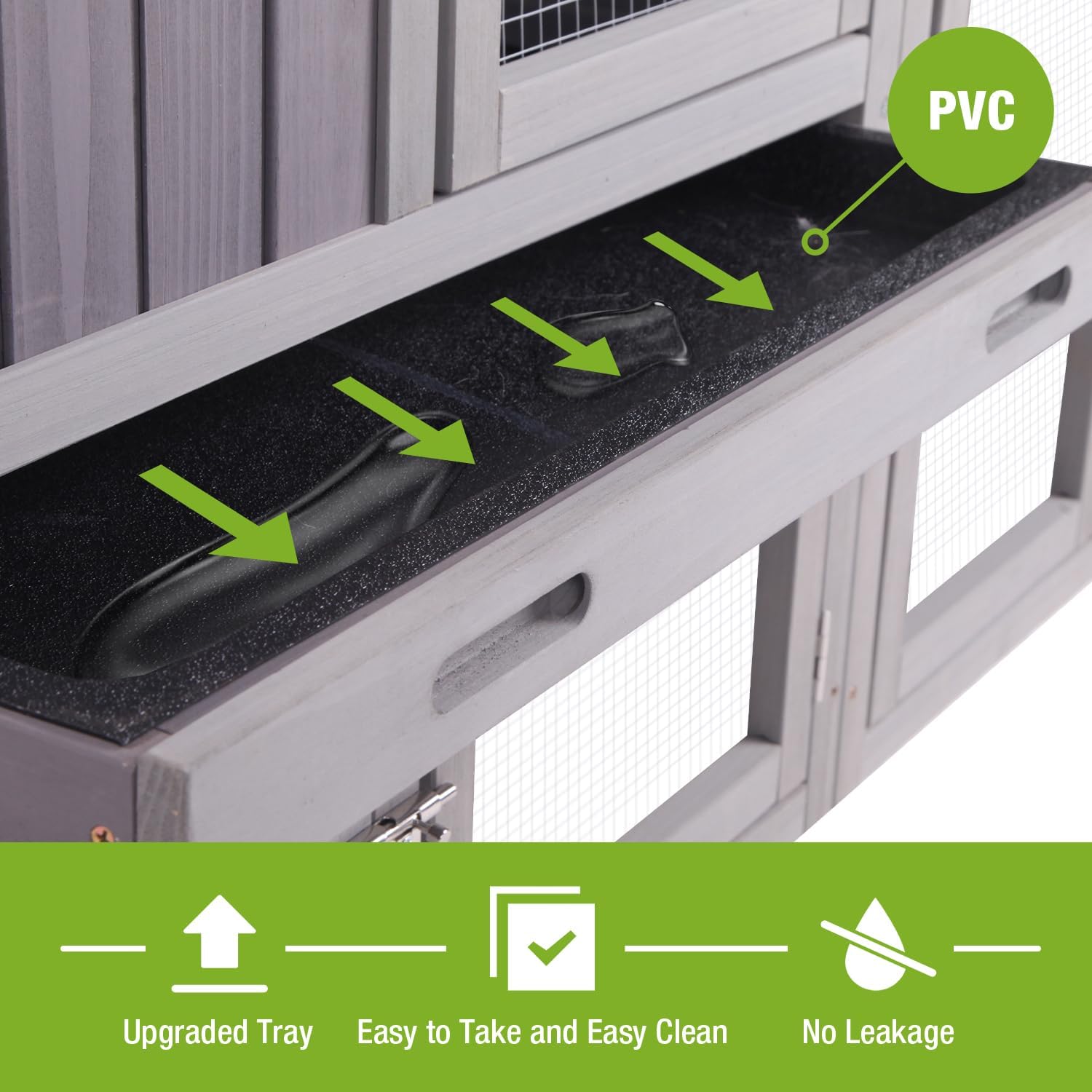 Rabbit Hutch Outdoor No Leak Plastic Tray Bunny Cage Indoor with Large Run Space Extensible Chicken Coop