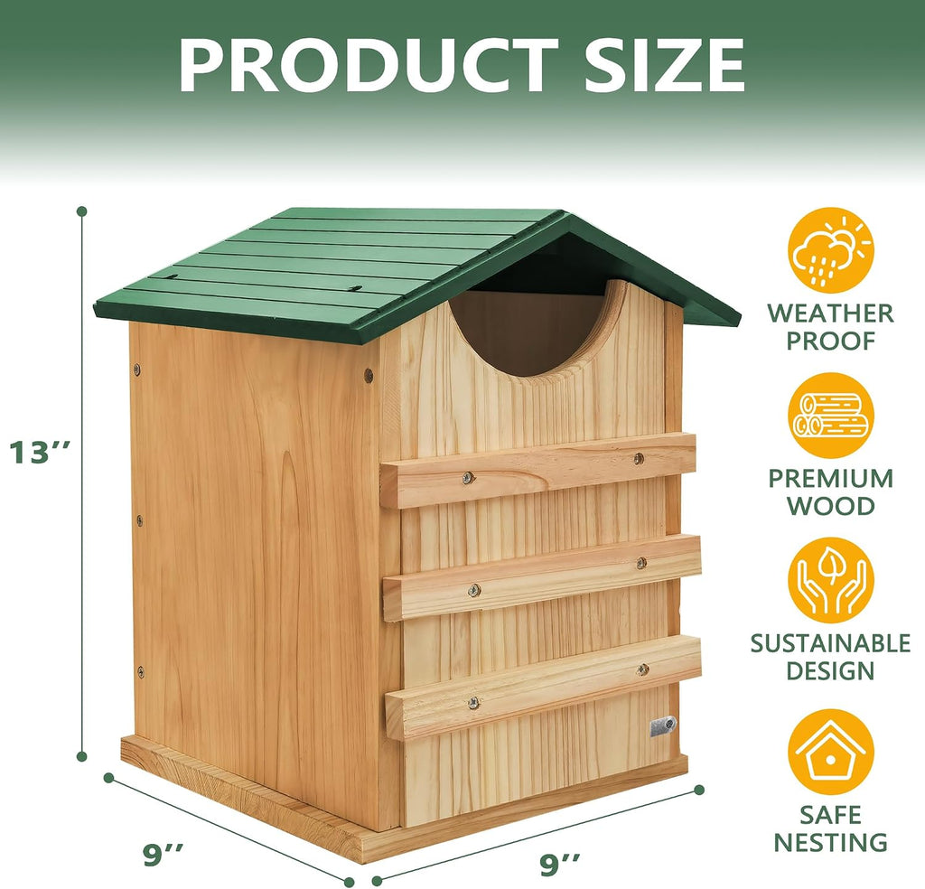 Screech Owl House 13" x 9" x 9", Cedar Wood Owl Box with Bird Stand Design, Owl Nesting Box with Mounting Screws and