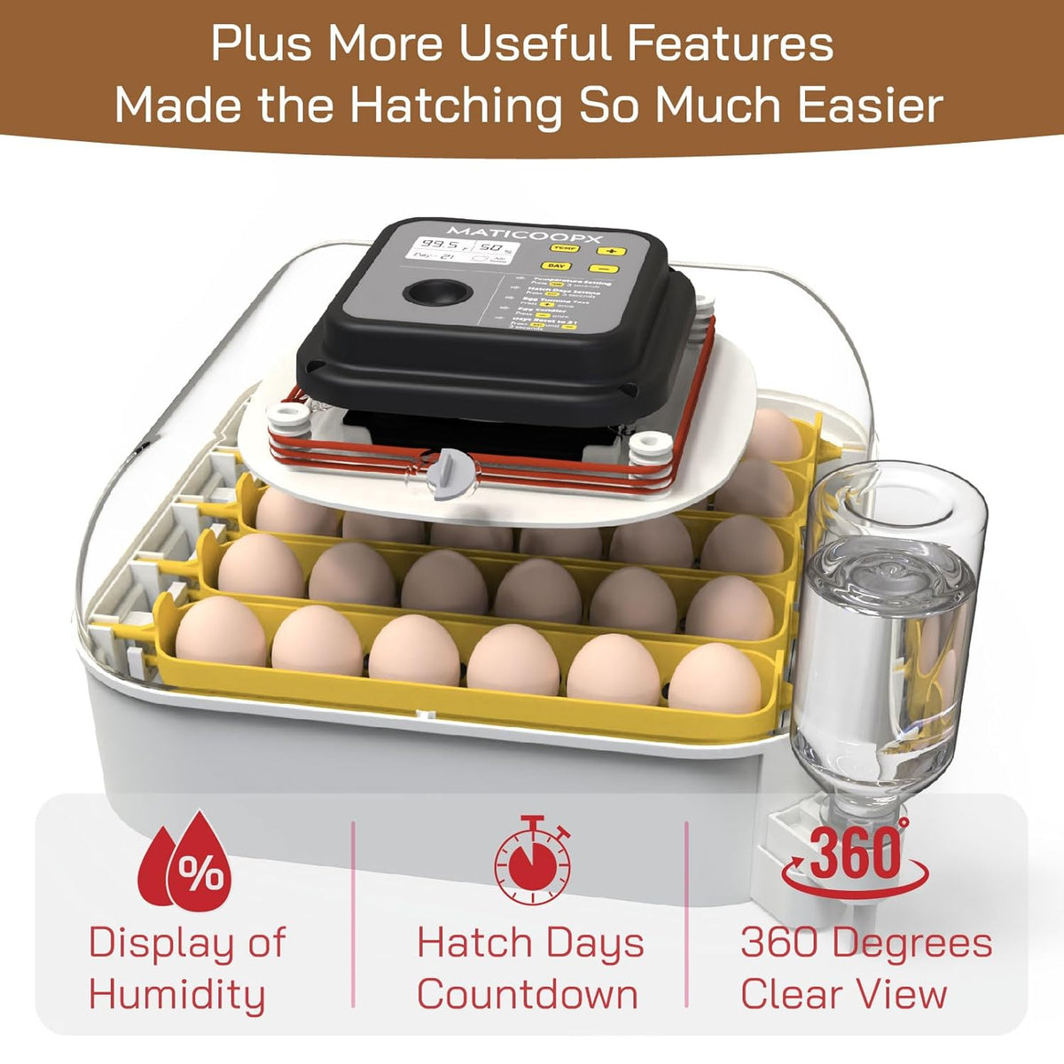 30 Egg Incubator with Humidity Display, Egg Candler, Automatic Egg Turner