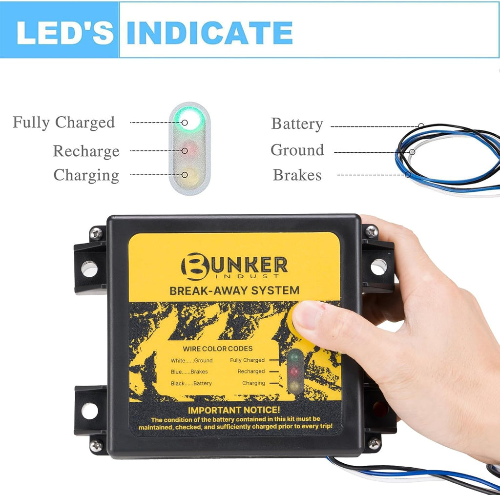 Trailer Brake Breakaway Kit with Charger, LED Display, Switch, 12V 5Ah Battery for Trailer Caravan