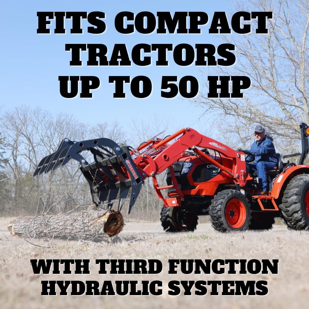 Ag Rite 48" Compact Root Grapple for Tractors - Single Cylinder | MADE IN USA | 1/2" Steel Teeth, 12" Tine Spacing