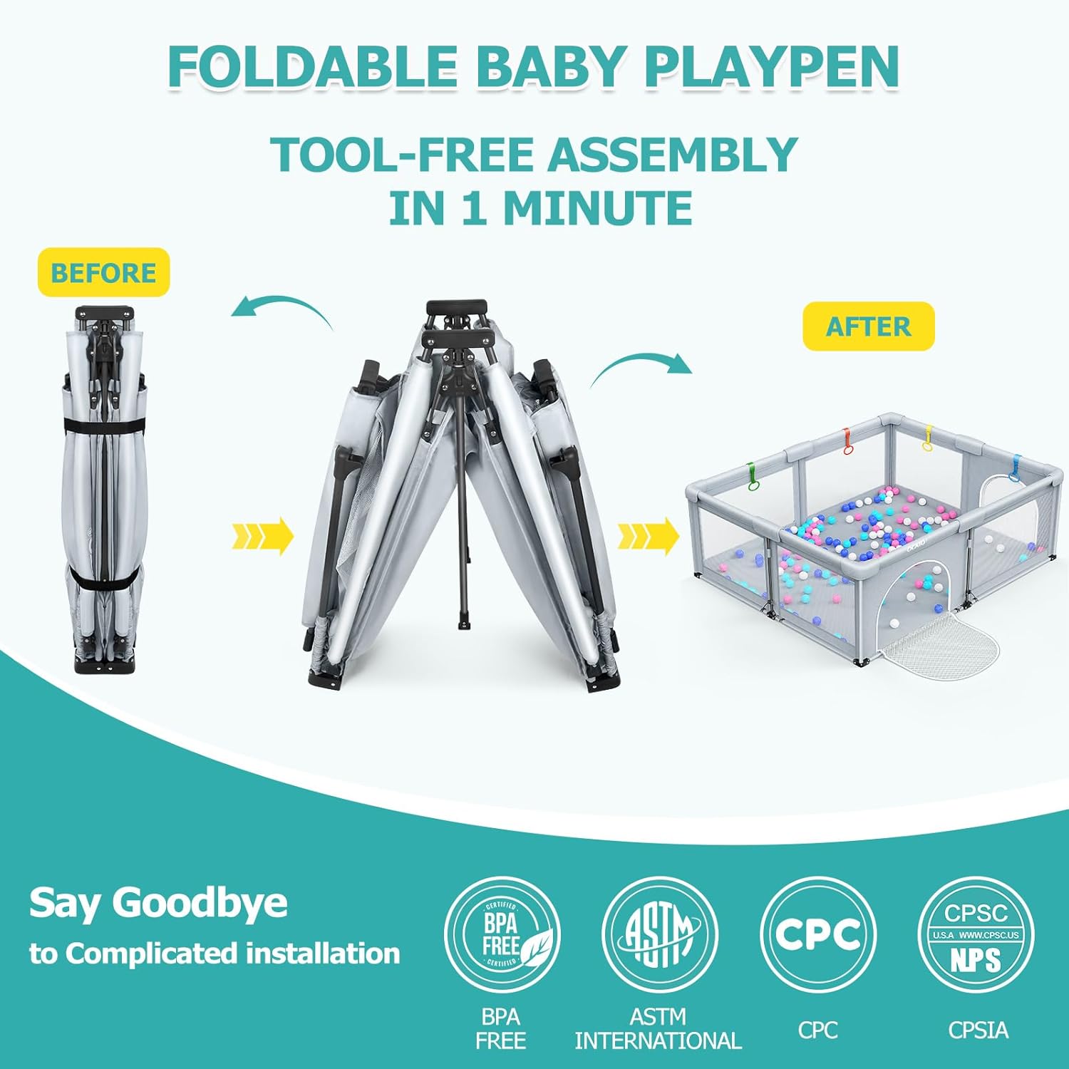 Baby Playpen Foldable Large Playpen for Babies and Toddlers 71×59 | Baby Play Pen Portable Playpen Fence Kids Safety
