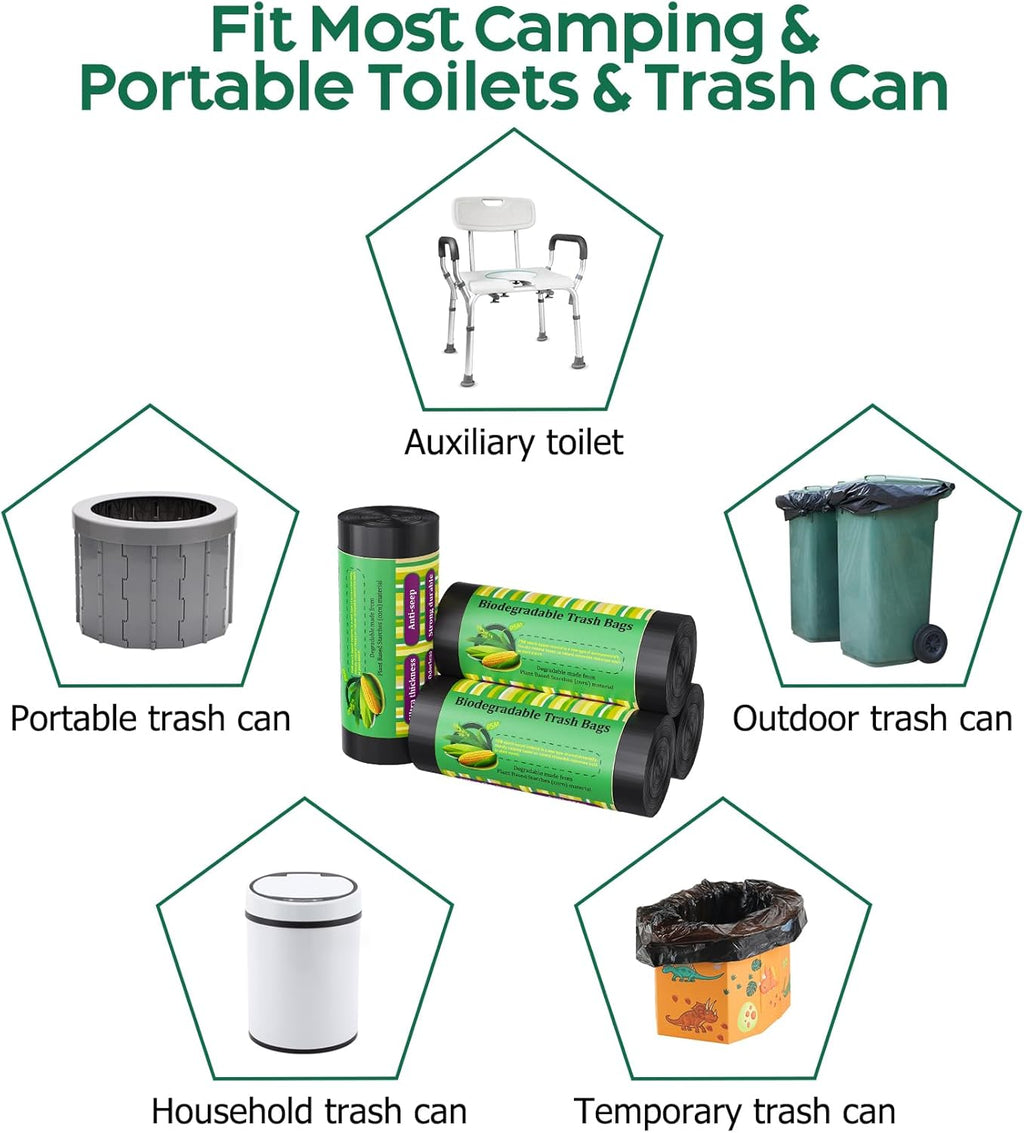 120 Portable Camping Toilet Bags, Biodegradable Compostable 5-8 Gallon | Emergency Camp Potty Poop Bags, Thickened