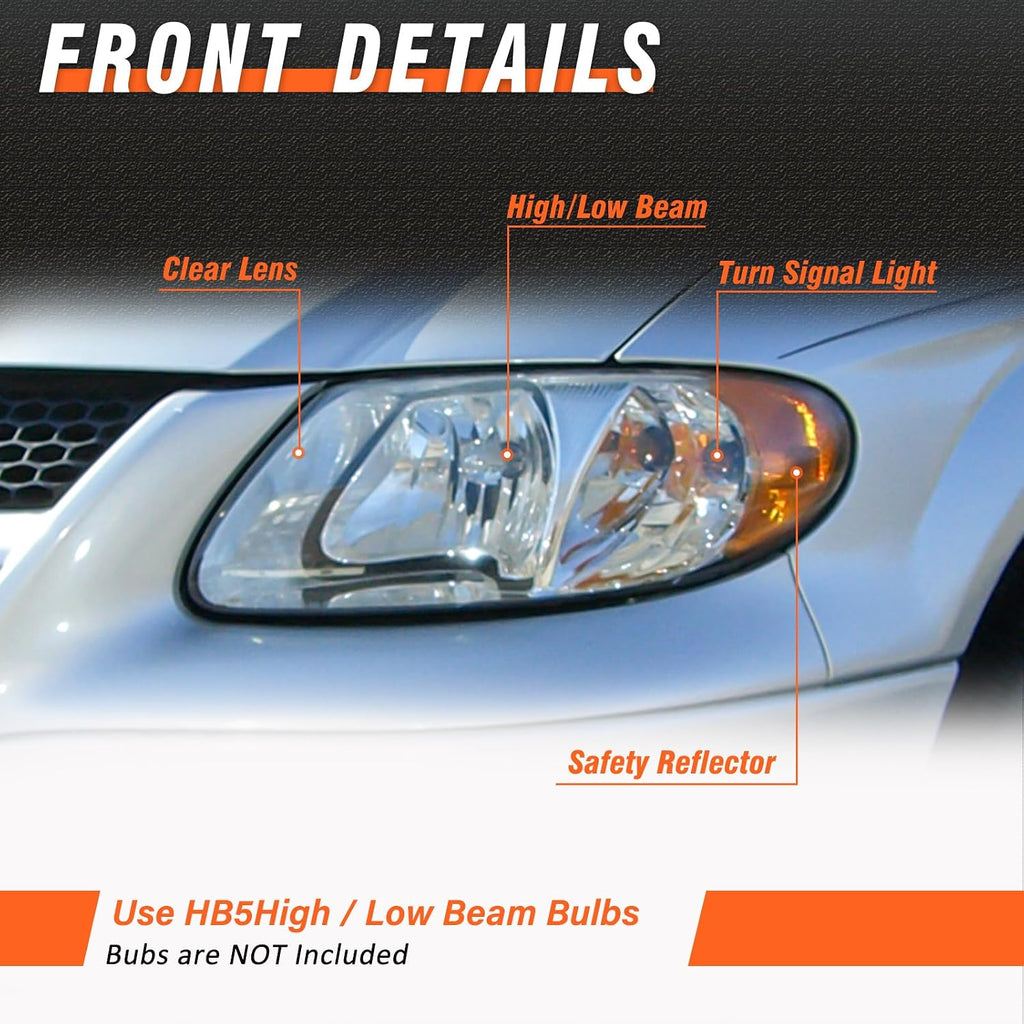 for 2001-2007 Dodge Caravan Headlights Assembly Chrome Pair