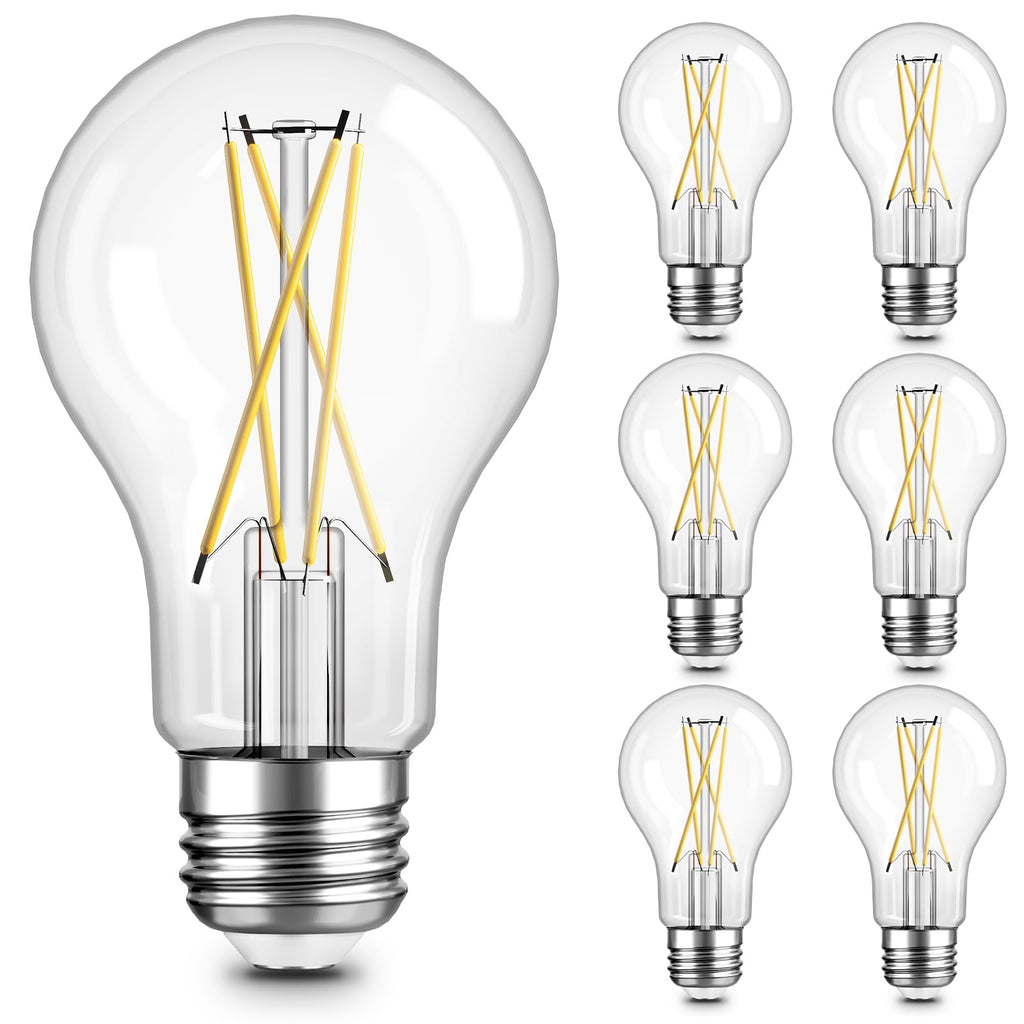 A19 Vintage Dimmable LED Light Bulbs, E26 Base 60W Equivalent, 6 Pack