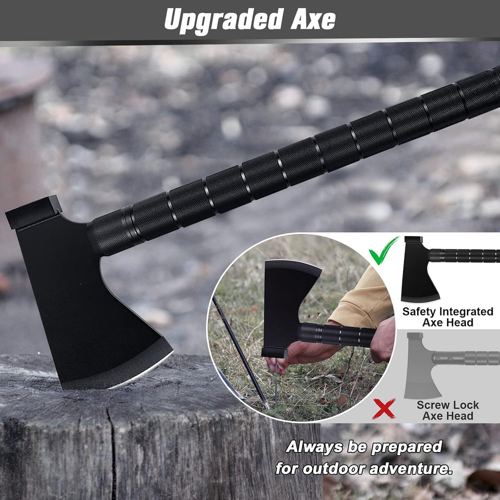 Survival Off-Roading Tool Kit, 19 in 1 Folding Shovel, Camping Axe, Multitool, Pickaxe, with Carrying Bag, for