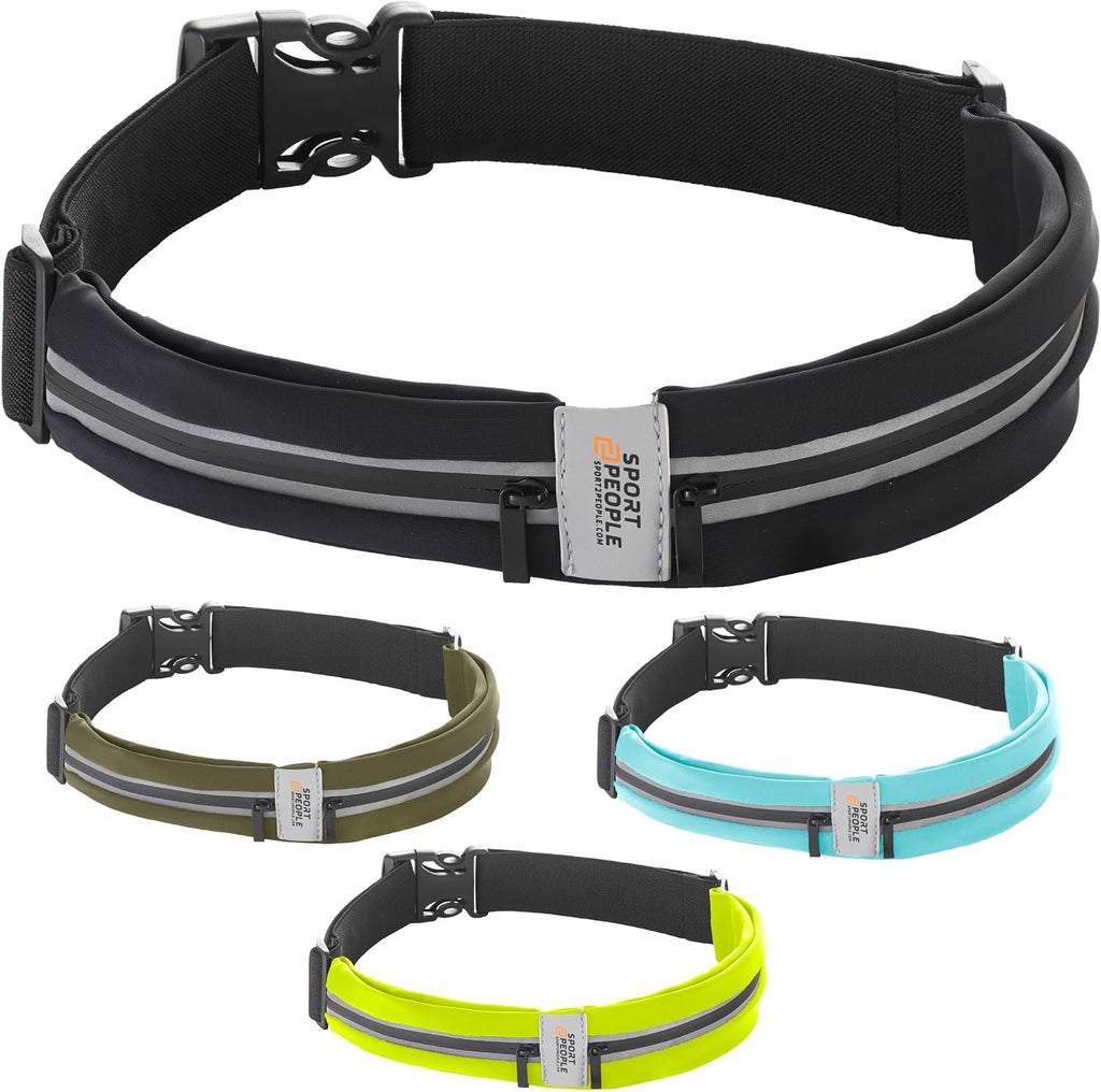 Running Belt for Women and Men, Waterproof Phone Holder for Running, Reflective 2-Pocket Waist Pack for Storing