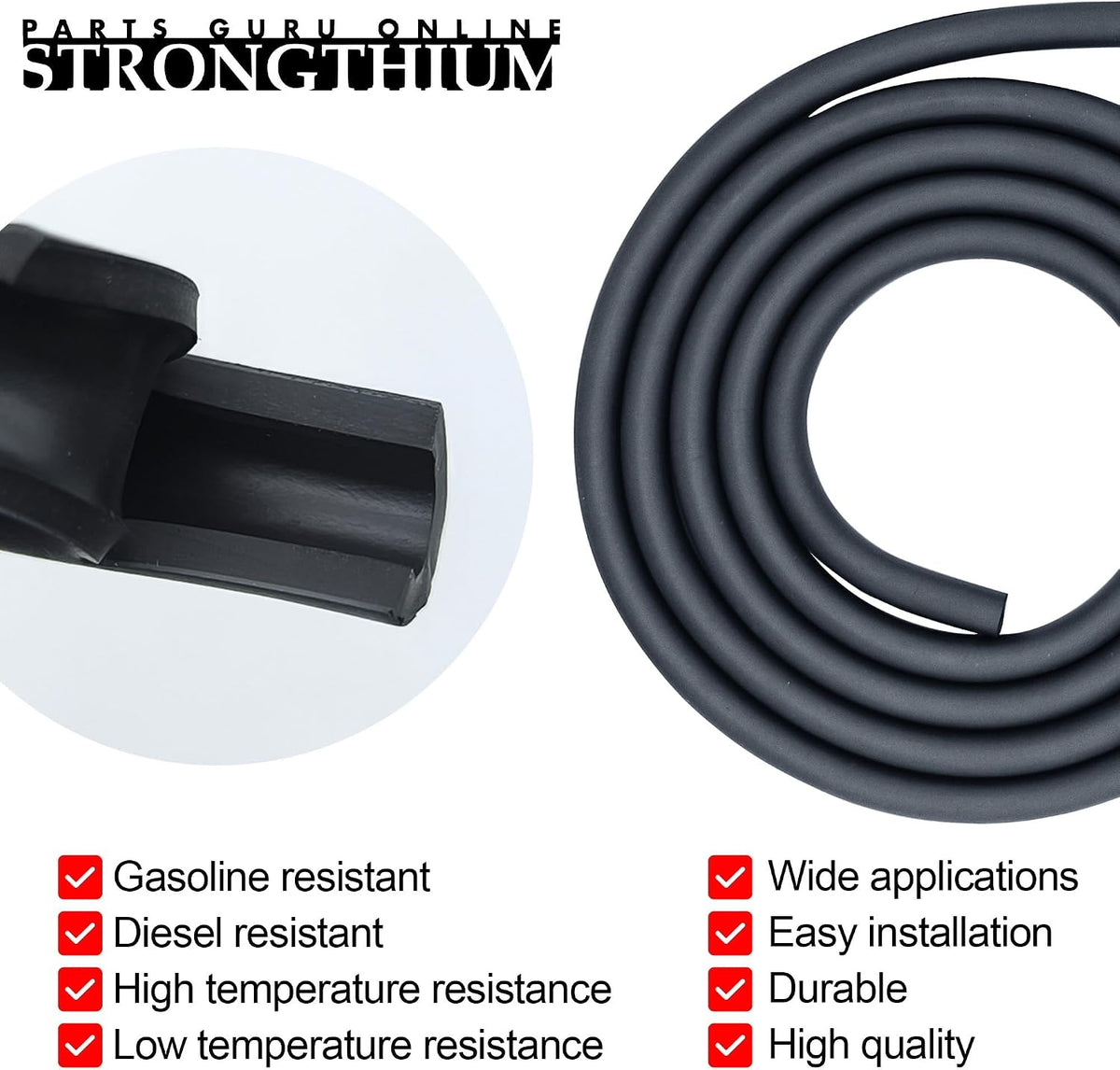 Strongthium 1/4" 6.6 FT Rubber Fuel Line Hose Kit Gas Tube Kit