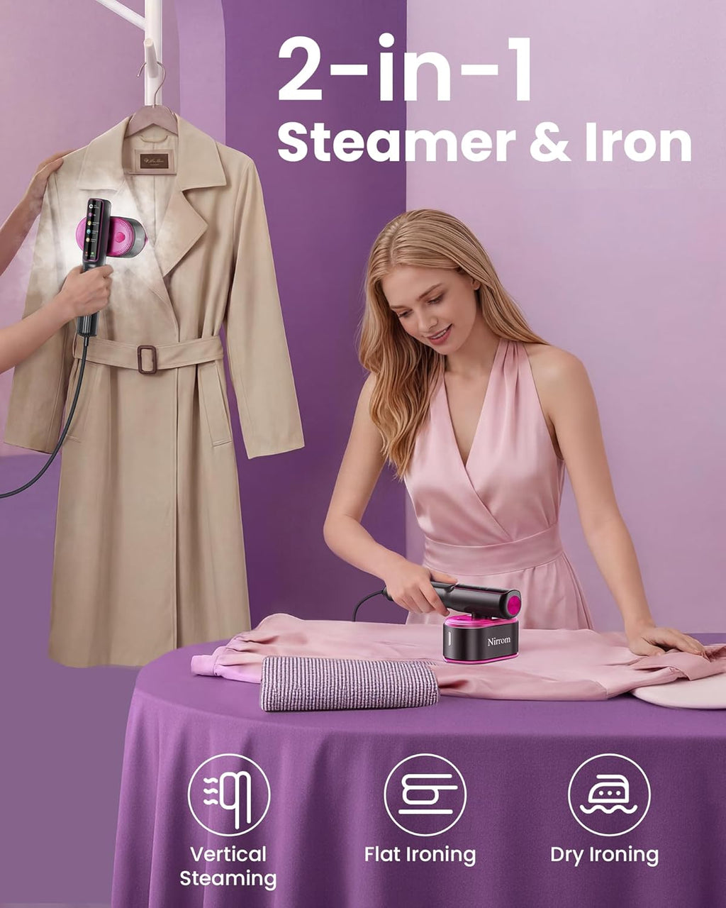 Travel Steamer for Clothes, 110-240V Dual Voltage Portable Steamer | 1200W Fast Heat in 15s, 140ml Tank, 5 Fabric