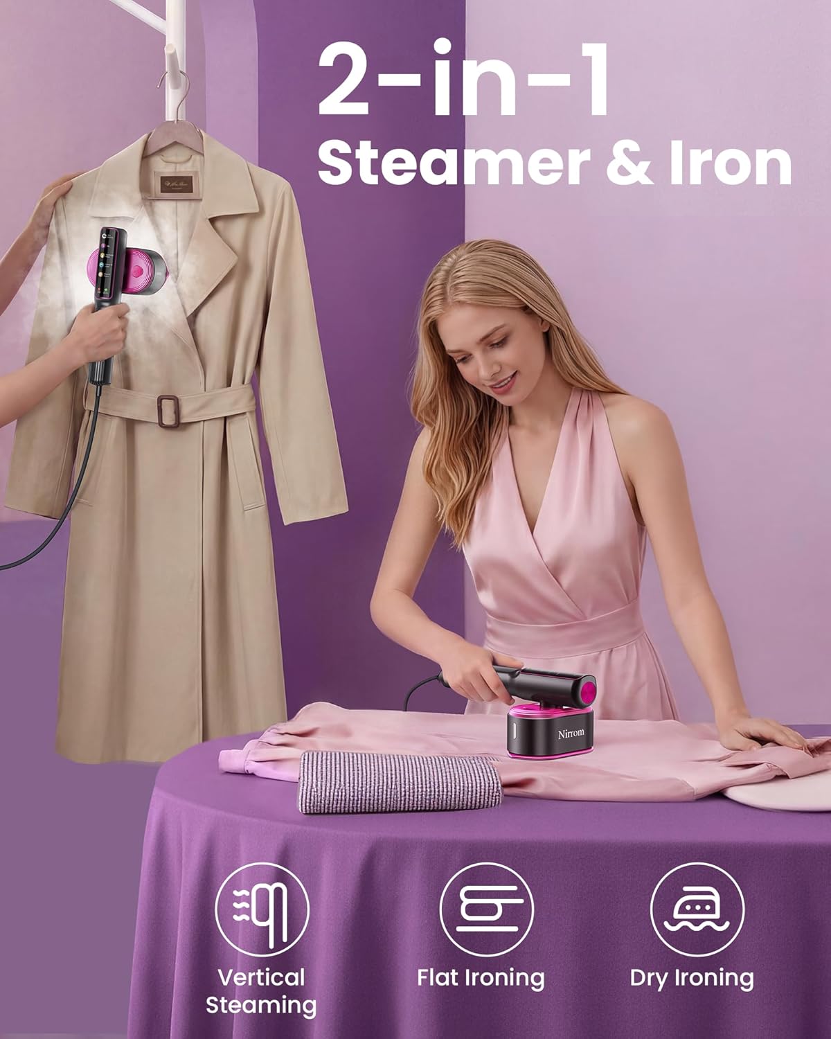 Travel Steamer for Clothes, 110-240V Dual Voltage Portable Steamer | 1200W Fast Heat in 15s, 140ml Tank, 5 Fabric