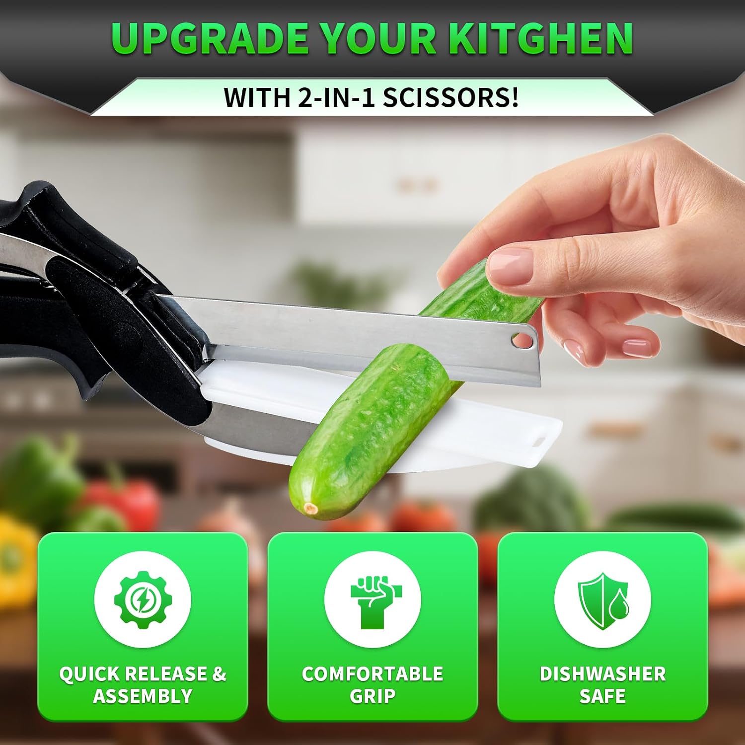 DZ Duozhan Food Cutting Scissors with Built-in Chopping Board - Premium Stainless Steel Kitchen Shears for Vegetables