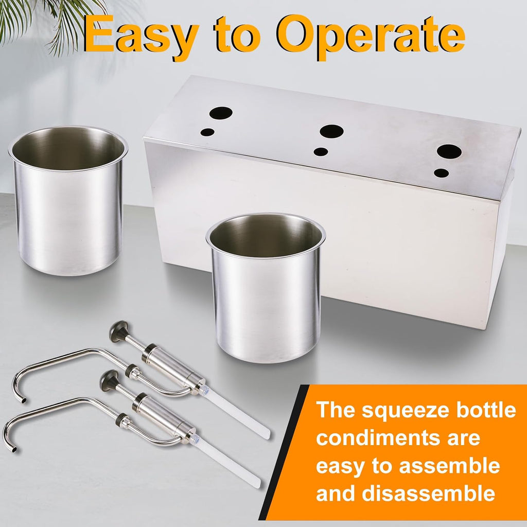 Condiment Pump Ketchup Sauce Dispenser 3.7 Quart Stainless Steel Syrup Station Container for Salad Jam Seasoning (3.7