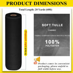 Black Tulle Fabric Roll 54 Inch x 20 Yards, Matte Tulle Ribbon