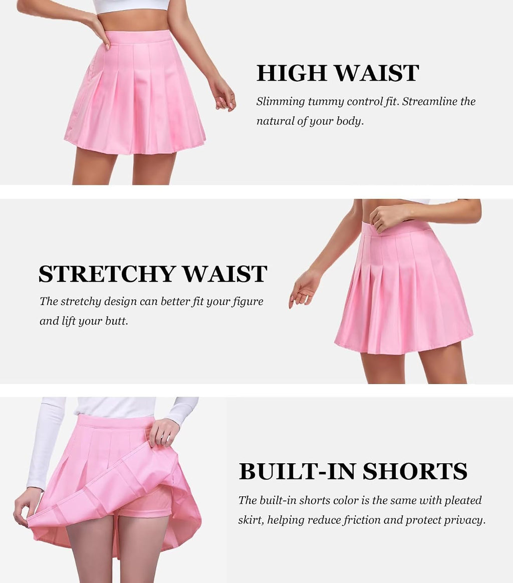 Women Pleated Skirt Tennis Golf Skorts with Lining Shorts Athletic Pleated Skirts for Women