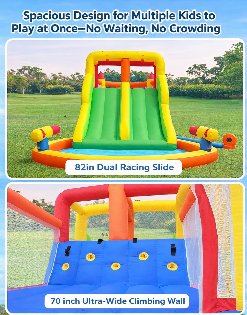 InfIatable Bonuce House with 4 Slides & Large Splash Pool, Water Park with Ultra-Wide Climbing Wall, Jumping, Water