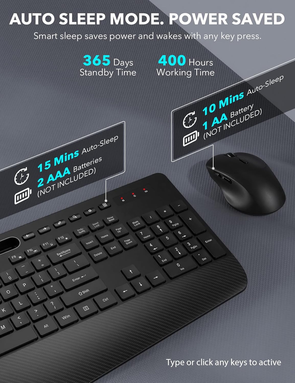 Wireless Keyboard and Mouse Combo - Full-Sized, Ergonomic Wrist Rest | Phone Holder, Sleep Mode, 2.4G Quiet Keyboard