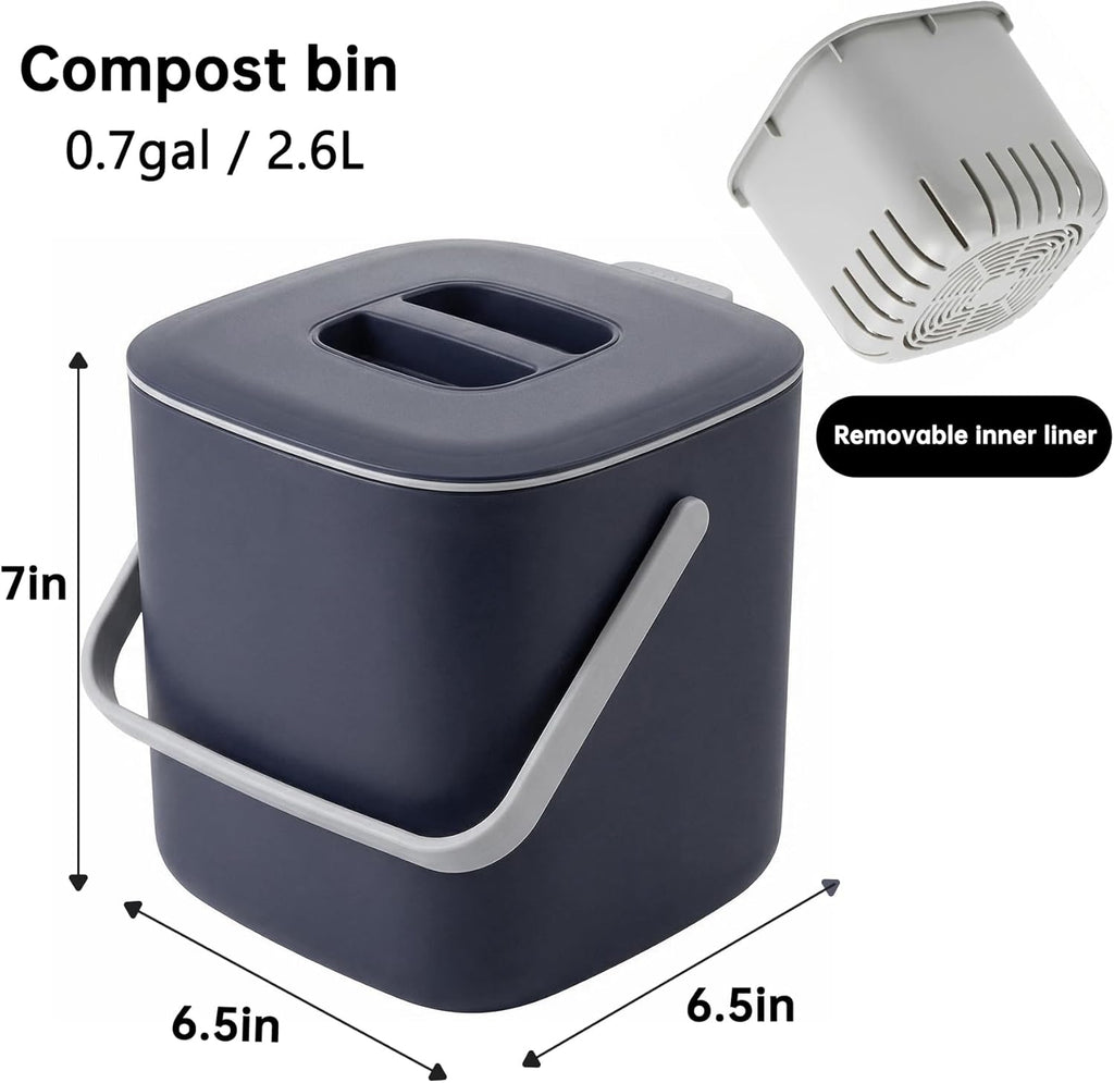 Compost Bin Kitchen, Sealed Countertop Compost Bin，No Filter Required, 0.7Gal Indoor Compost Bin, Compost Bucket with