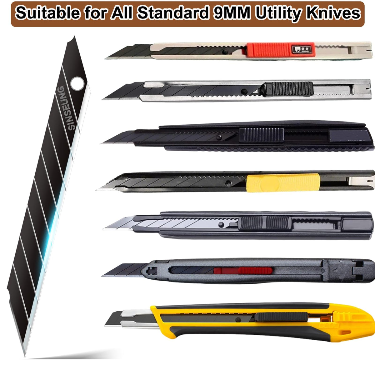 Utility Knife Snap off Blades 30 Degree 9mm 100PCS Box Cutter Blades, Black Coating Carbon Steel Razor Blade for