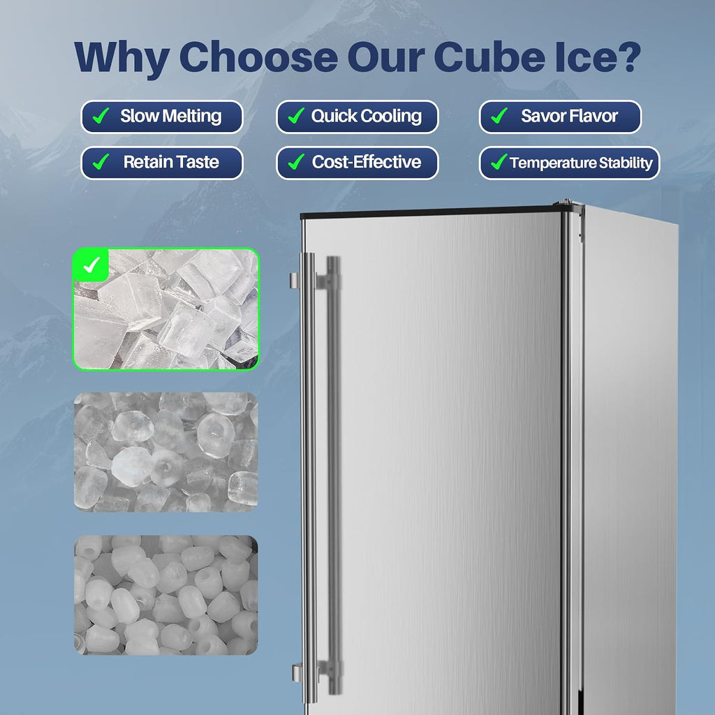 15" Under Counter Ice Maker Machine 130 Lbs/Day with 30 Lbs Ice Storage, Self Cleaning, Thicknesses Adjustable