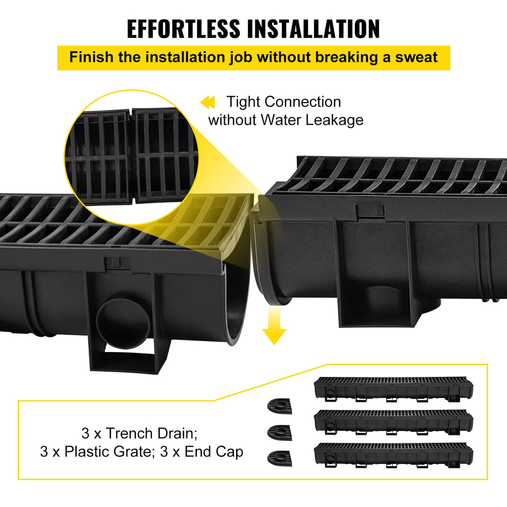 Trench Drain System Channel Drain 5.9x5.1-Inch HDPE Drainage Trench