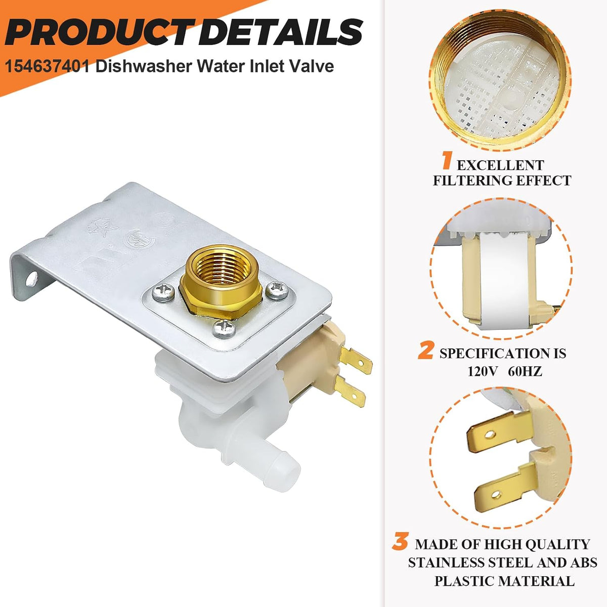2026 UPGRADED 154637401 Dishwasher Water Inlet Valve Fit for Frigidaire Kenmore Crosley Dishwasher Replace 154373301 154359801 154359802 154219601, For fdb1050reb4 mdb124bfr2 dgbd2432kb1 by Beaquicy