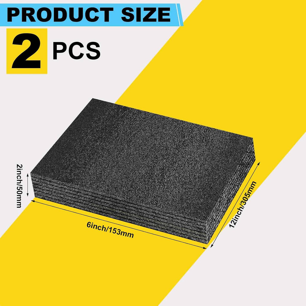 2 Pcs Polyethylene Foam Block, 12" X 6" X 2", Black