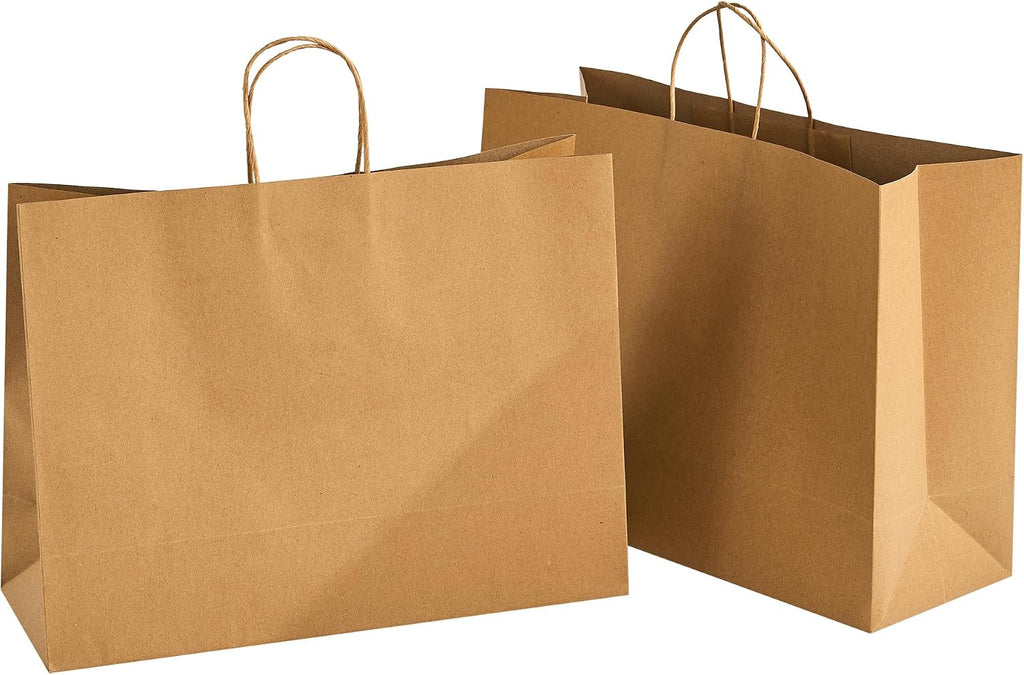 Extra Large Brown Gift Paper Bags 100 Pack 16x6x12 in with Handles