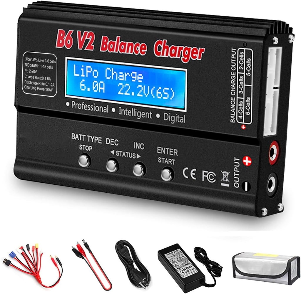 LiPo Battery Charger, 80W 6A Balance Fast Battery Charger for RC Toy Model | Battery Charger Discharger for 1S-6S