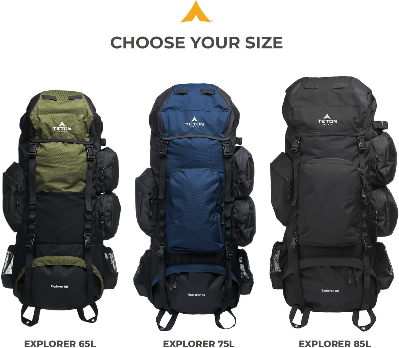 Teton 65L Explorer Internal Frame Backpack for Hiking, Camping, Backpacking, Rain Cover Included, Black