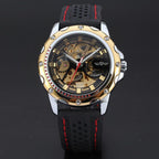 Black Silicone Golden Skeleton Automatic Mechanical Mens Sport Watch