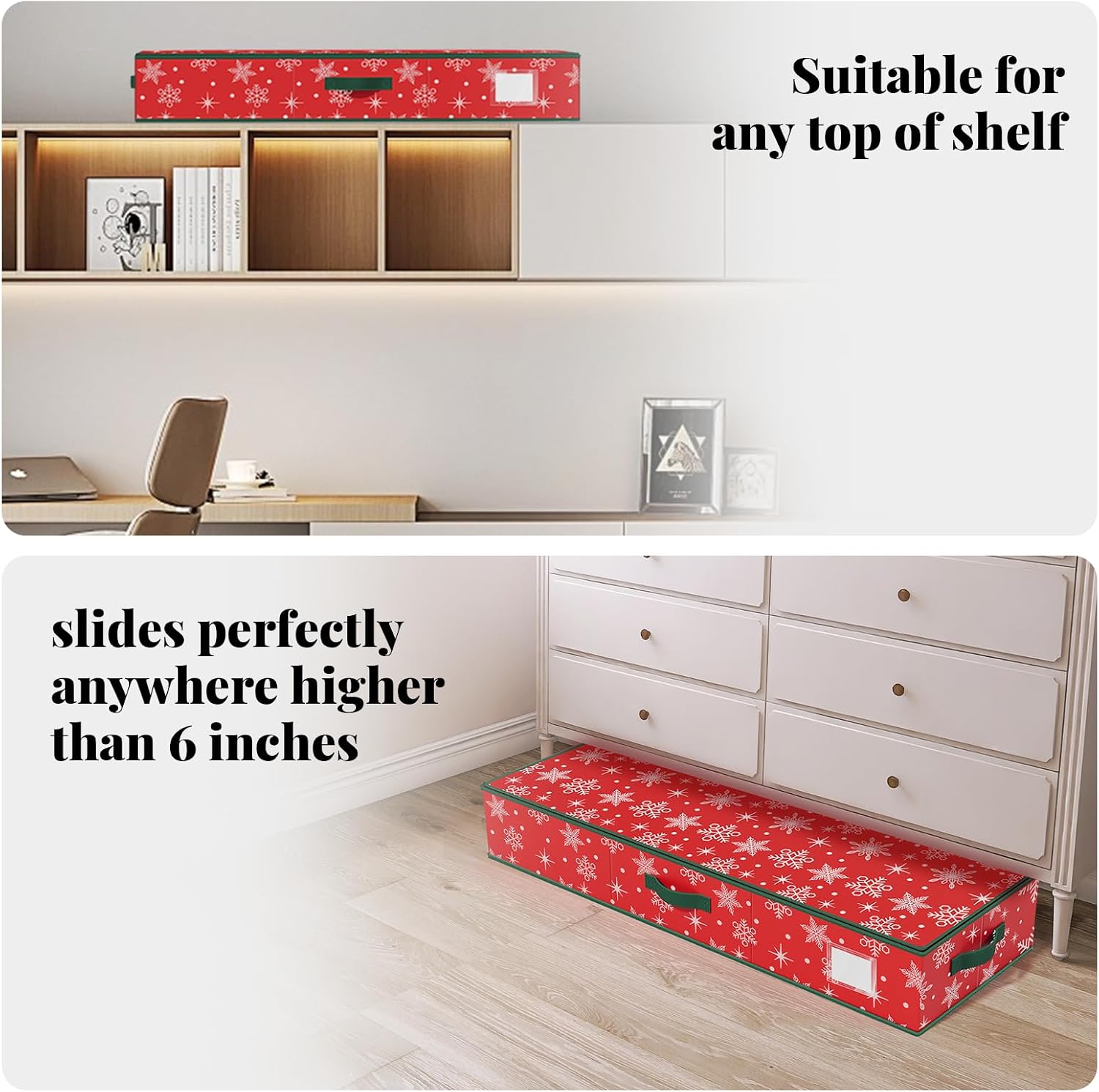 Christmas Gift Wrap Organizer Storage Box for Paper & Decor Snowflake Red | Nonwoven Fabric with Reinforced