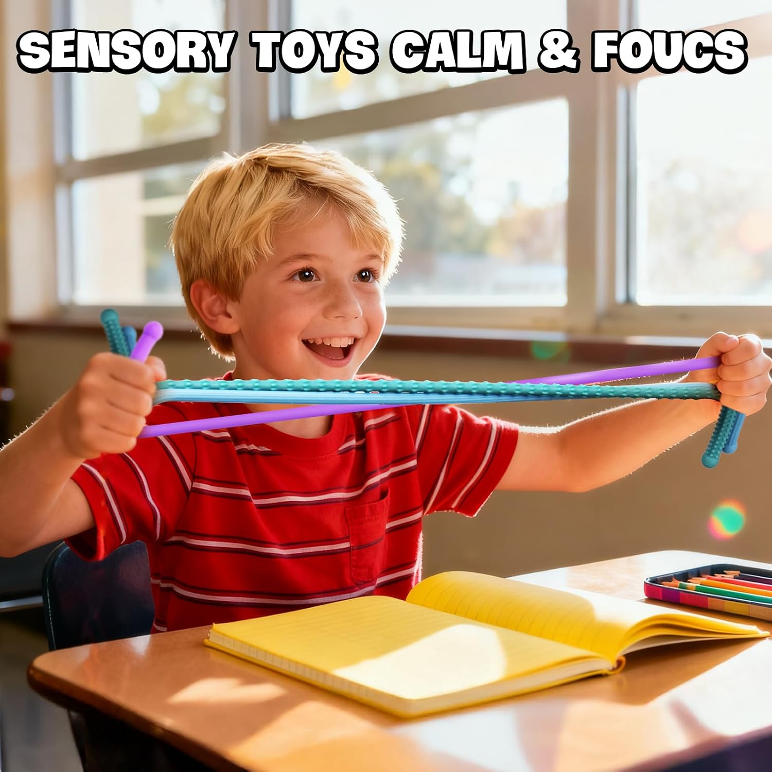 Fidget Sensory Autism Toys Kids - Textured Stretchy Strings for Adults ADHD Children Stress, Flexible & Durable Quiet