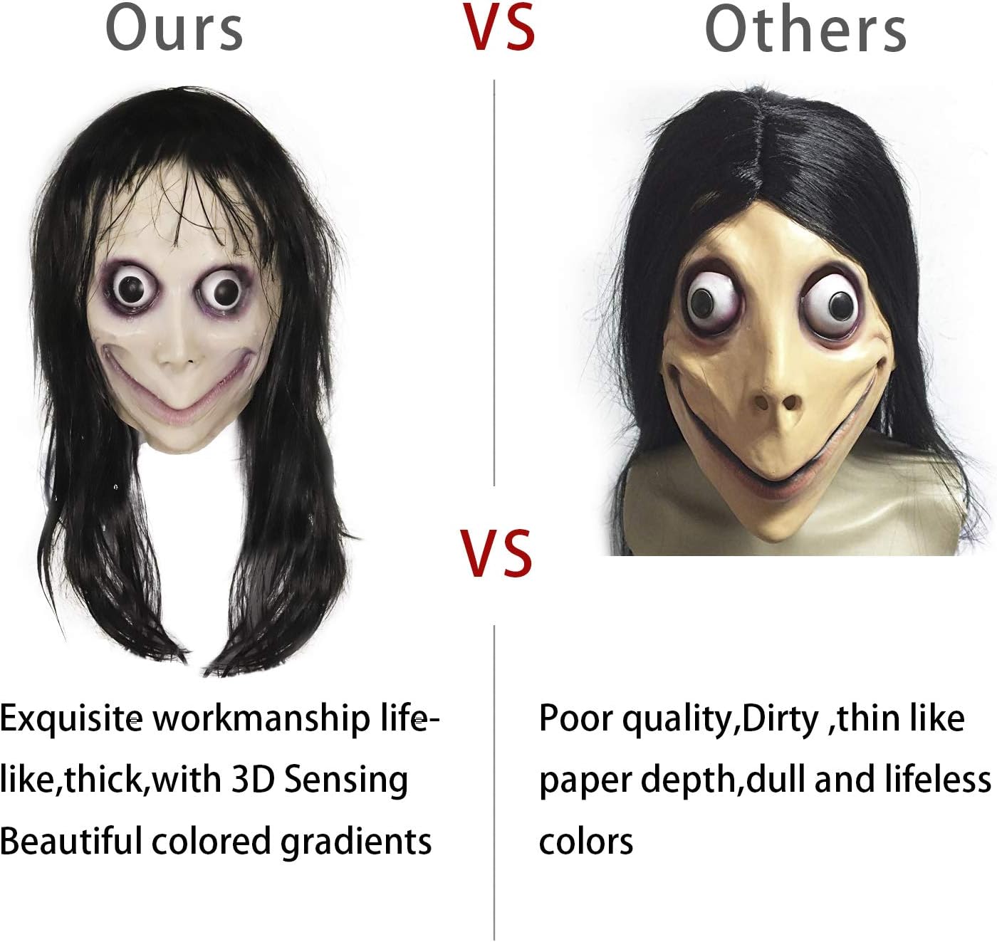 MOMO Mask for Adult Horror Devil Mask, Scary Costume Halloween Creepy Cosplay Party Decoration Prop, Halloween Scary