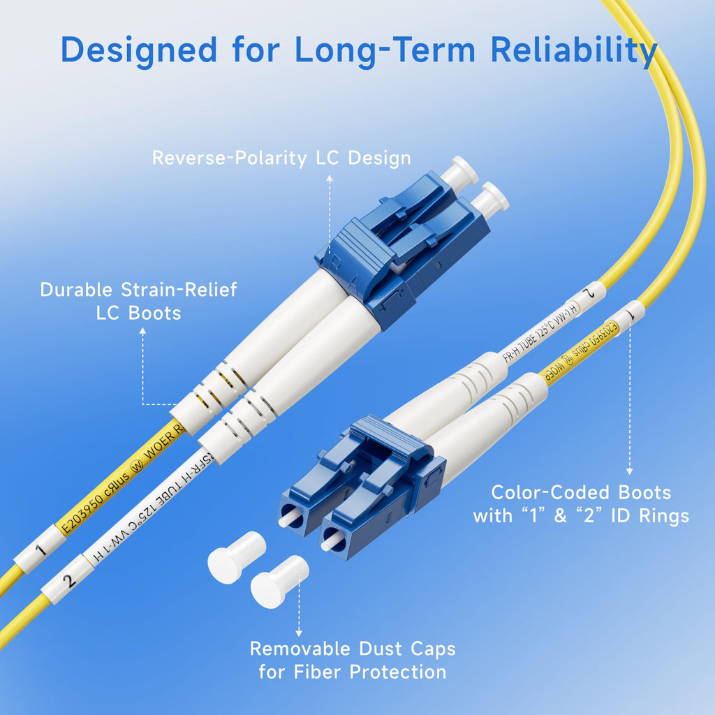 5-Pack OS2 LC to LC Plenum Fiber Optic Cable, 3.3ft / 1m