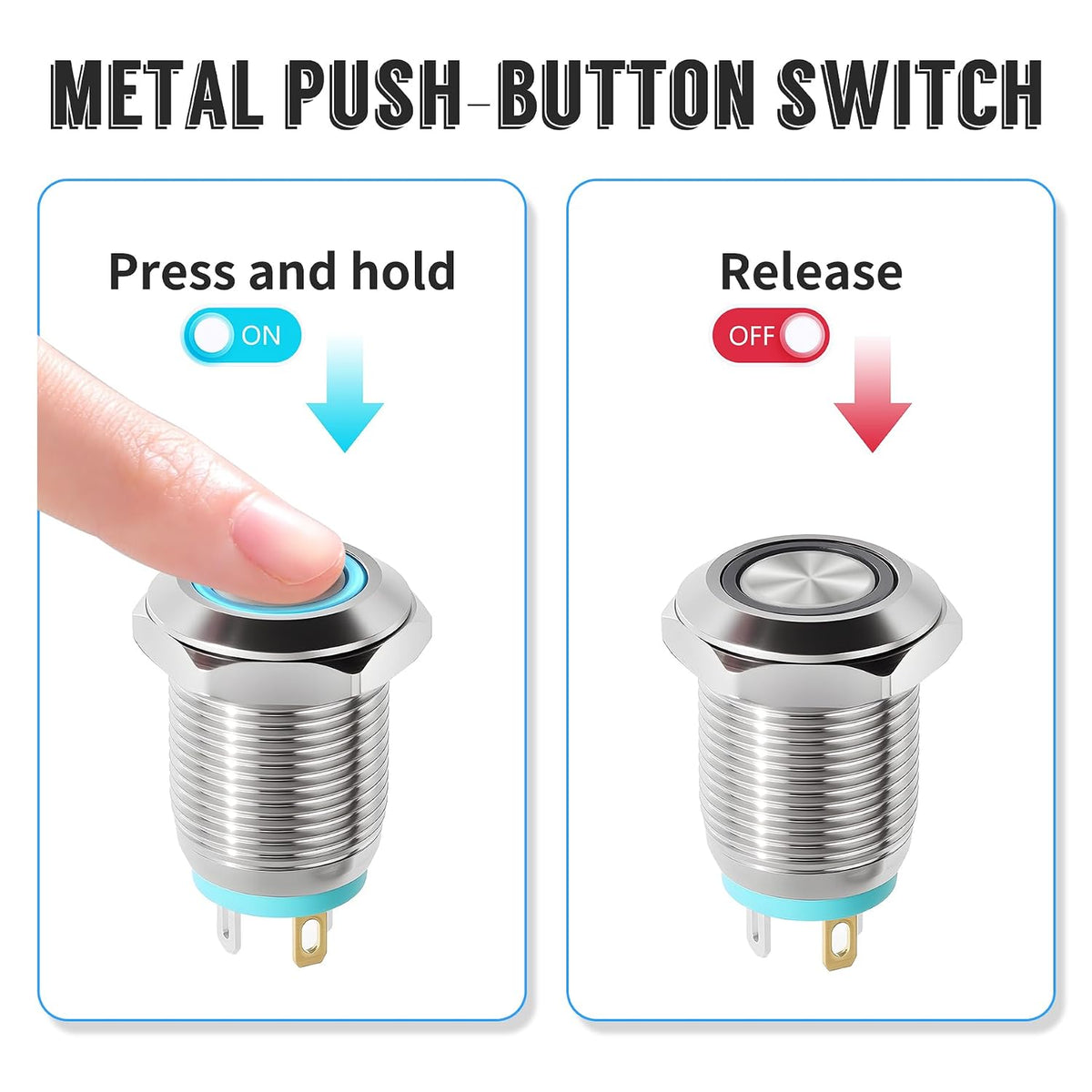 12mm Momentary Push Button, 3-6V, O Shape White LED, 304 SS