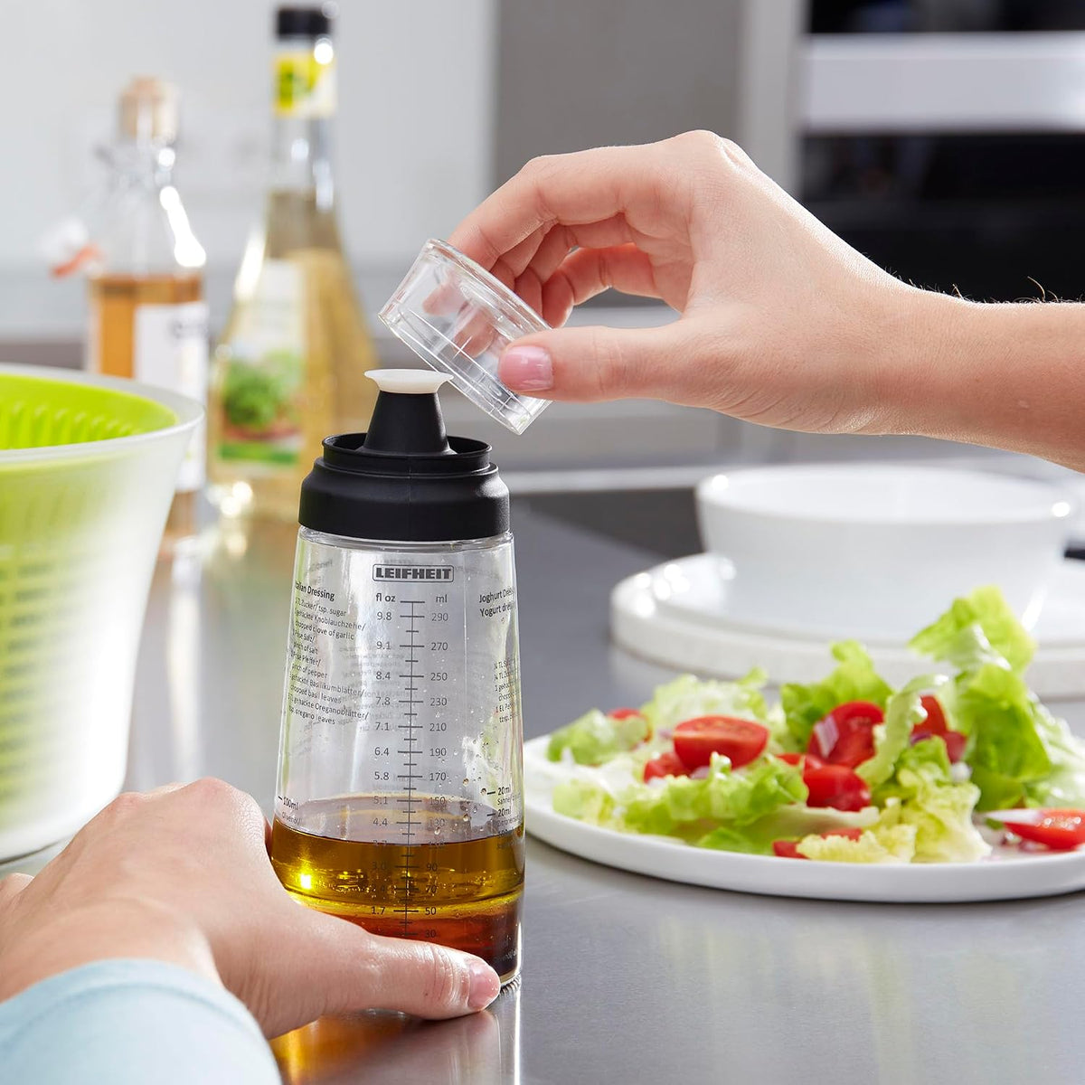 Glass Salad Dressing Bottle 10oz/300ml fill volume, Black