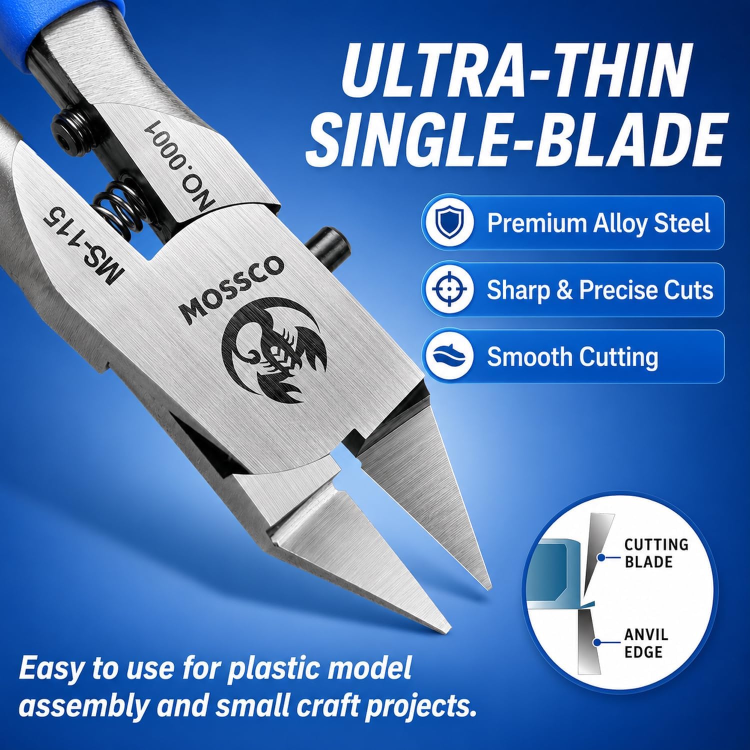 Model Nippers, 4.6-Inch Ultra-Thin Single-Blade Sprue Cutter with Spring-Loaded Non-Slip Grip for Beginner Plastic