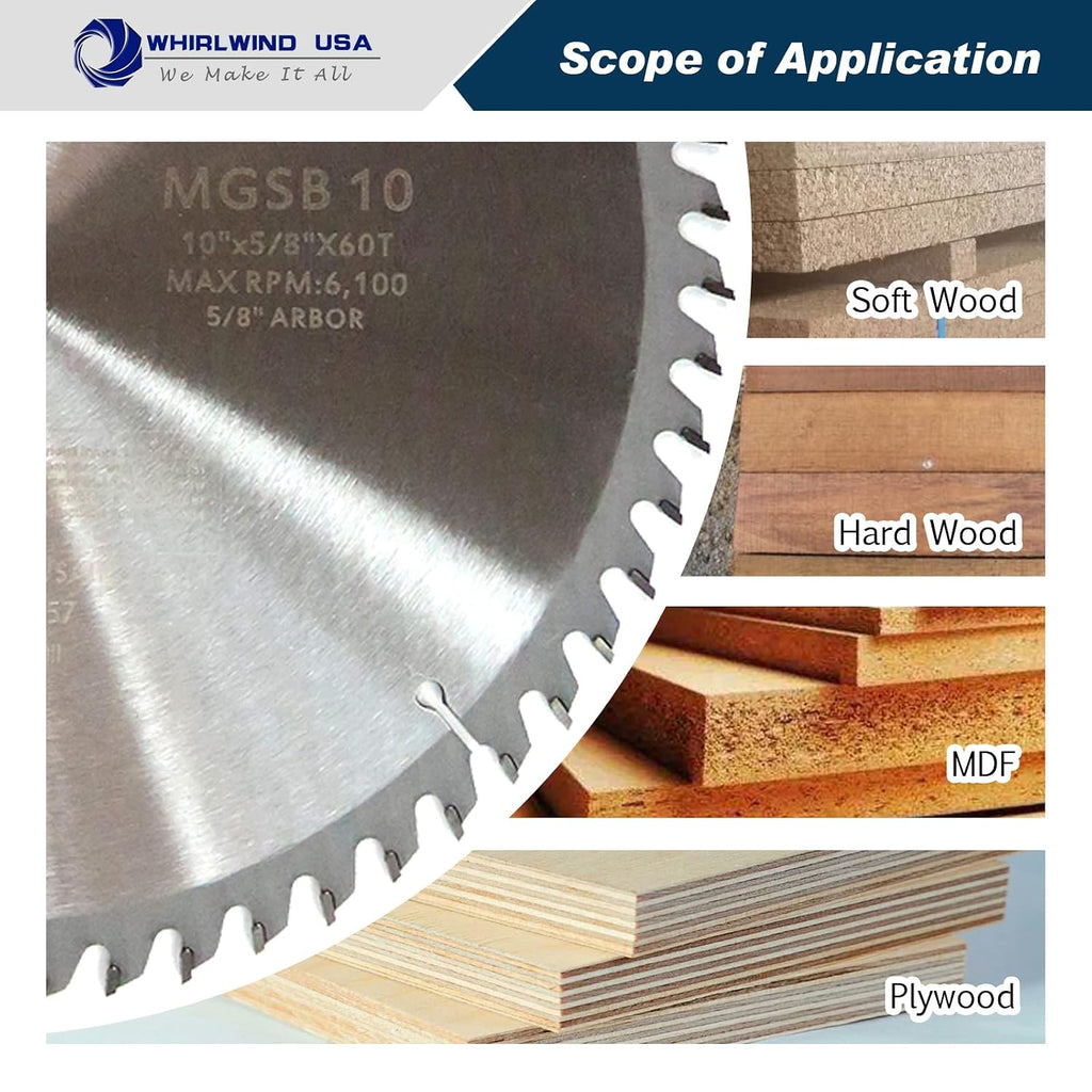 MGSB 10 Inch 60 Teeth Circular Saw Blade for Wood,Carbide Cordless Miter/Table Saw Blade,5/8" Arbor