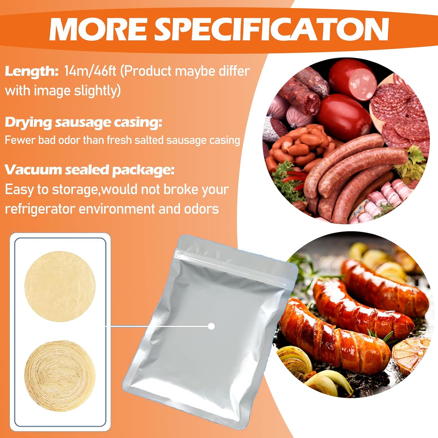 Edible Drying Sausage Casing, HALAL Collagen Sausage Casings for Most Delicious Sausage, Homemade Sausages Ham for