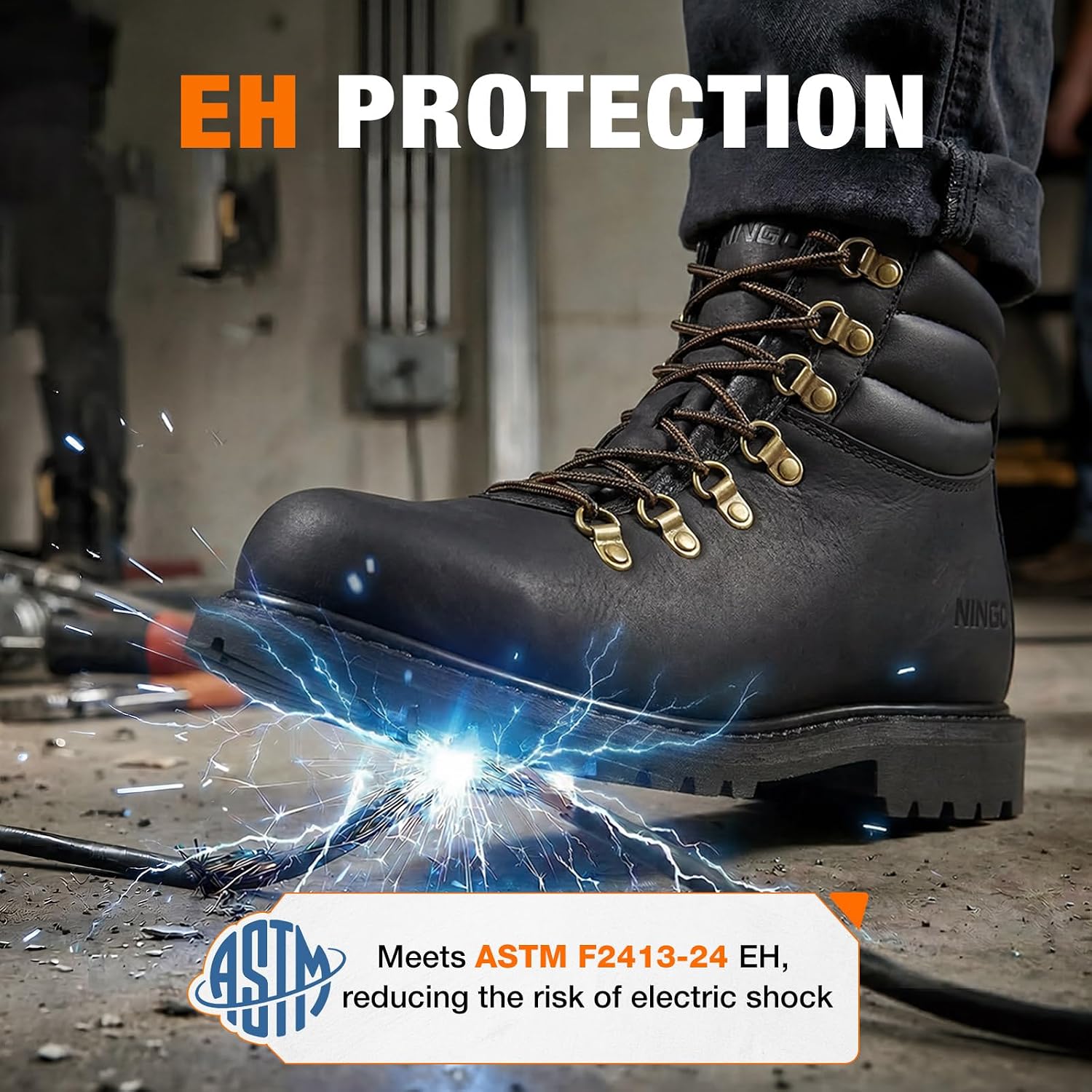 Steel Toe Work Boots for Men, Water Resistant Durable Crazy Horse Leather Construction Boots, Goodyear Welt Non Slip